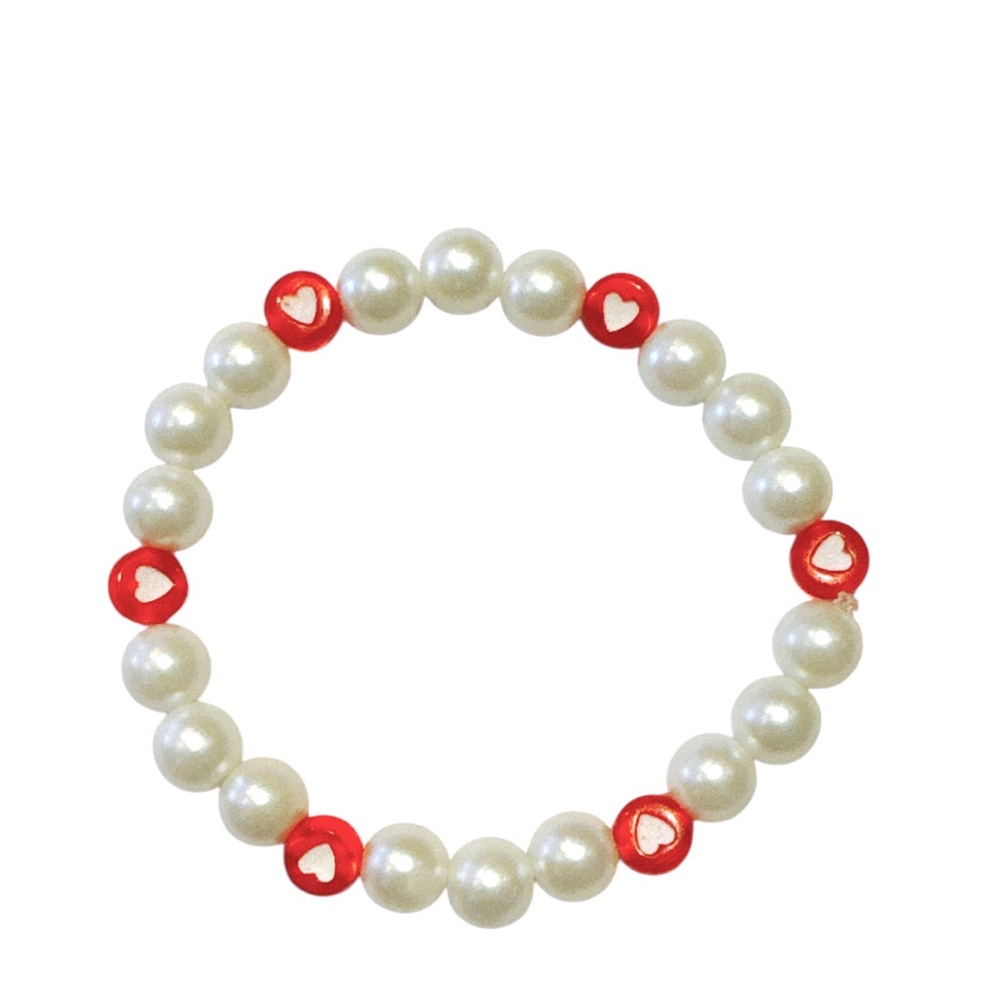 3 FOR $20 HANDCRAFTED Faux Pearl and Red Heart Beaded Bracelet